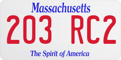MA license plate 203RC2