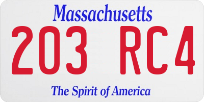 MA license plate 203RC4