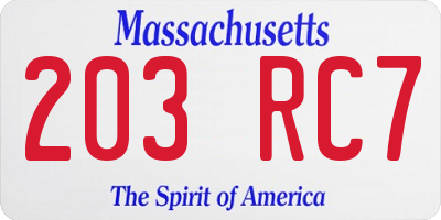MA license plate 203RC7