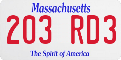 MA license plate 203RD3