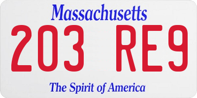 MA license plate 203RE9