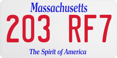 MA license plate 203RF7