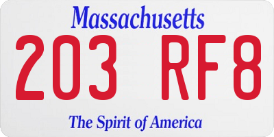 MA license plate 203RF8