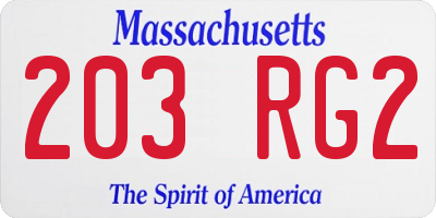 MA license plate 203RG2