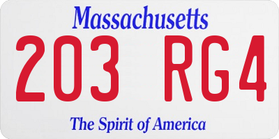 MA license plate 203RG4
