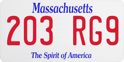 MA license plate 203RG9