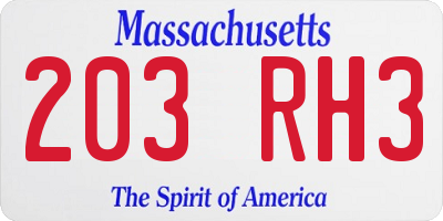 MA license plate 203RH3