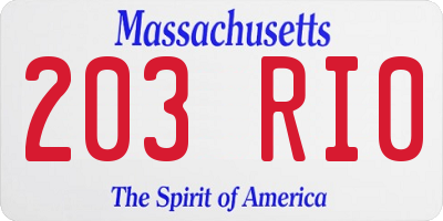 MA license plate 203RI0