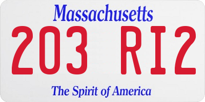 MA license plate 203RI2