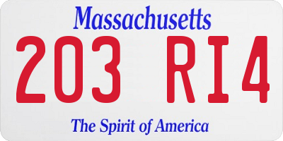 MA license plate 203RI4