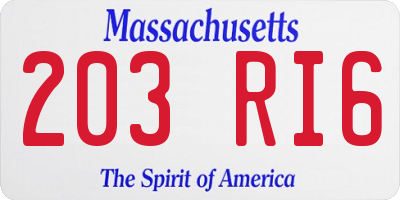 MA license plate 203RI6