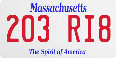 MA license plate 203RI8