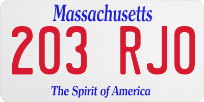 MA license plate 203RJ0