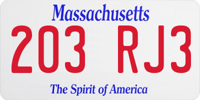 MA license plate 203RJ3
