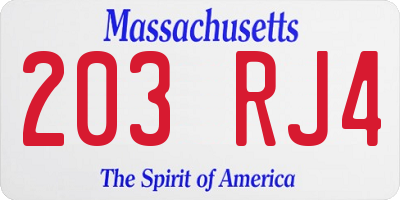 MA license plate 203RJ4