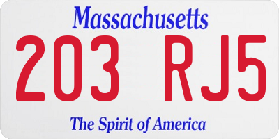 MA license plate 203RJ5