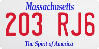 MA license plate 203RJ6
