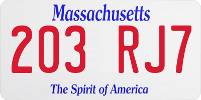 MA license plate 203RJ7