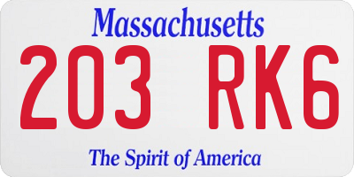 MA license plate 203RK6