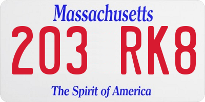 MA license plate 203RK8