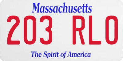 MA license plate 203RL0