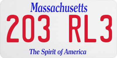 MA license plate 203RL3