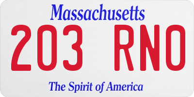 MA license plate 203RN0