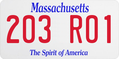 MA license plate 203RO1