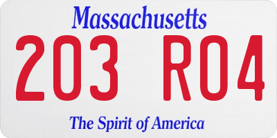 MA license plate 203RO4