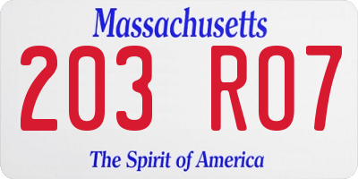 MA license plate 203RO7