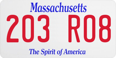MA license plate 203RO8