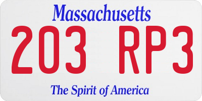 MA license plate 203RP3
