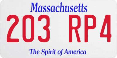 MA license plate 203RP4