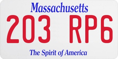 MA license plate 203RP6