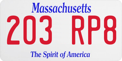 MA license plate 203RP8
