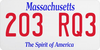 MA license plate 203RQ3