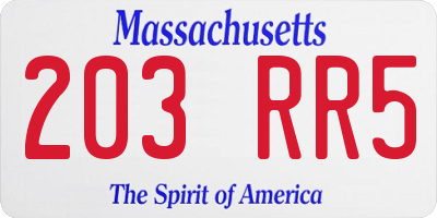 MA license plate 203RR5