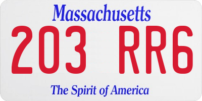 MA license plate 203RR6
