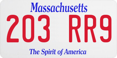 MA license plate 203RR9