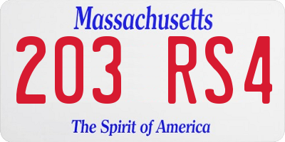MA license plate 203RS4
