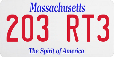 MA license plate 203RT3