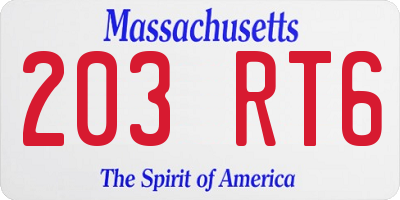 MA license plate 203RT6