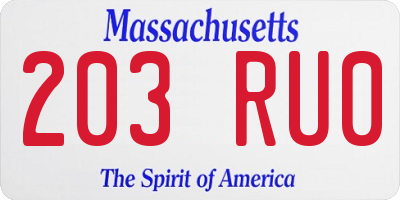MA license plate 203RU0