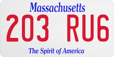 MA license plate 203RU6