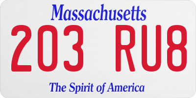 MA license plate 203RU8