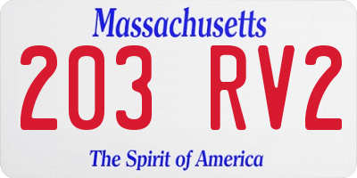 MA license plate 203RV2