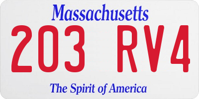 MA license plate 203RV4
