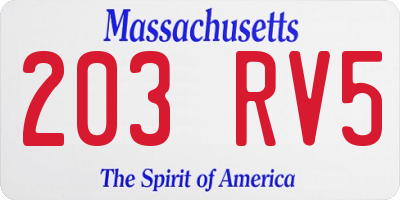 MA license plate 203RV5