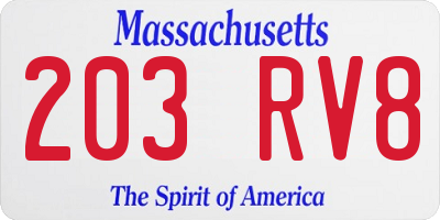 MA license plate 203RV8
