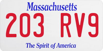 MA license plate 203RV9